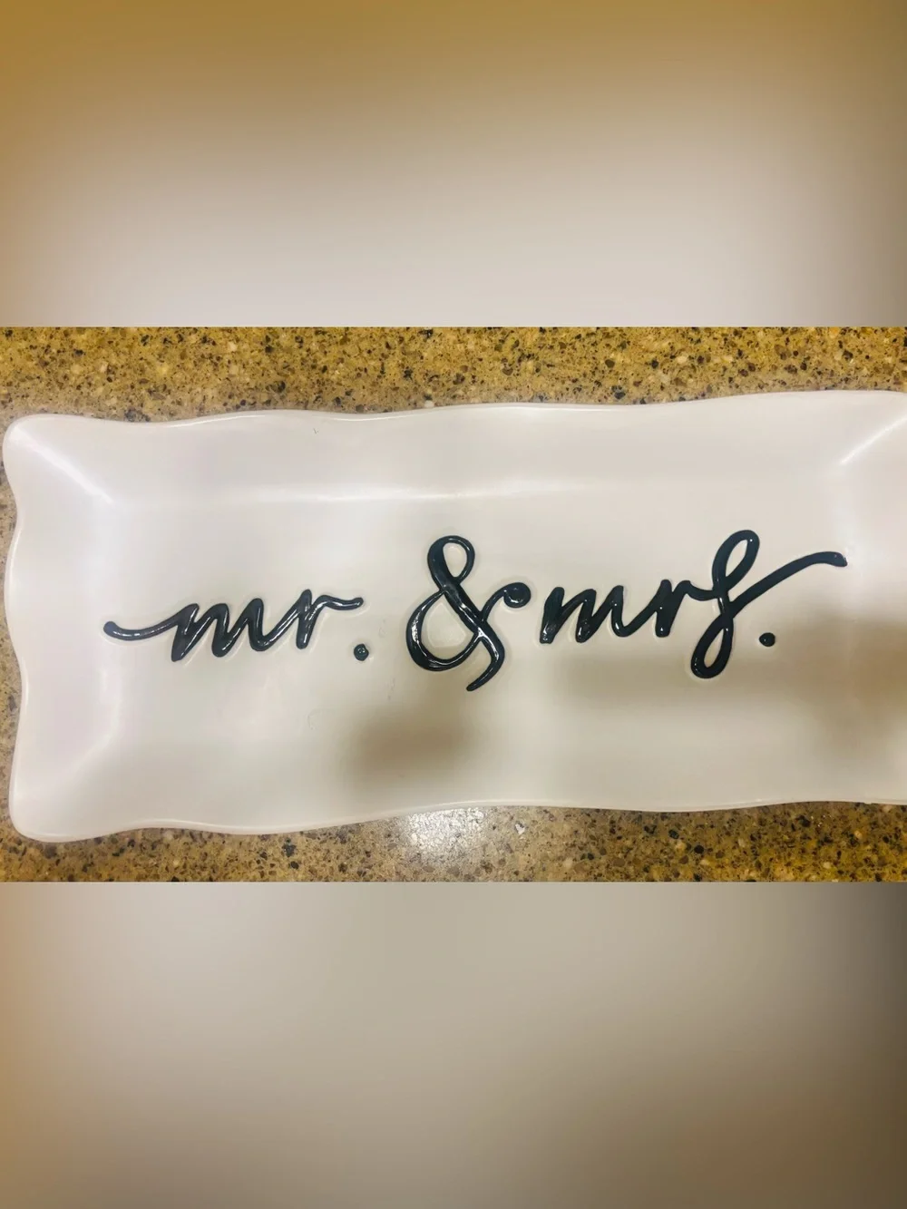 White Ceramic Serving Platter with Black Script Accent